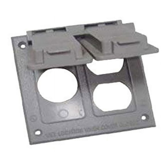 Teddico/Bwf FC-291V Weatherproof Cover, 4-9/16 in W, Square, 2-Gang, Metal, Gray, Powder-Coated