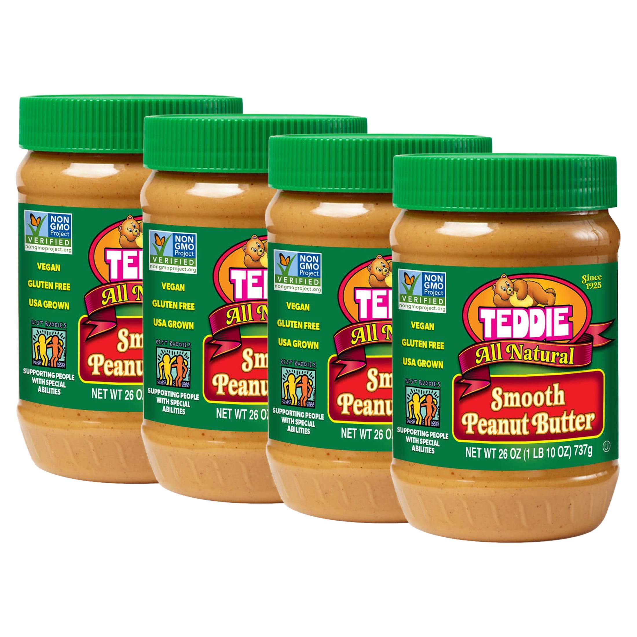 (4 pack) Teddie All Natural Vegan & GlutenFree, Smooth Peanut Butter
