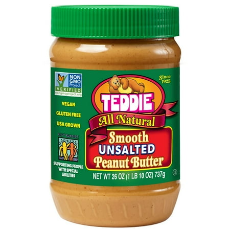 Teddie All Natural Smooth Unsalted Peanut Butter, 26 oz