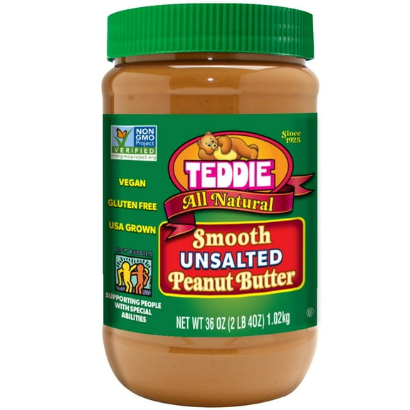 Teddie All Natural Smooth Unsalted Peanut Butter, 36 oz