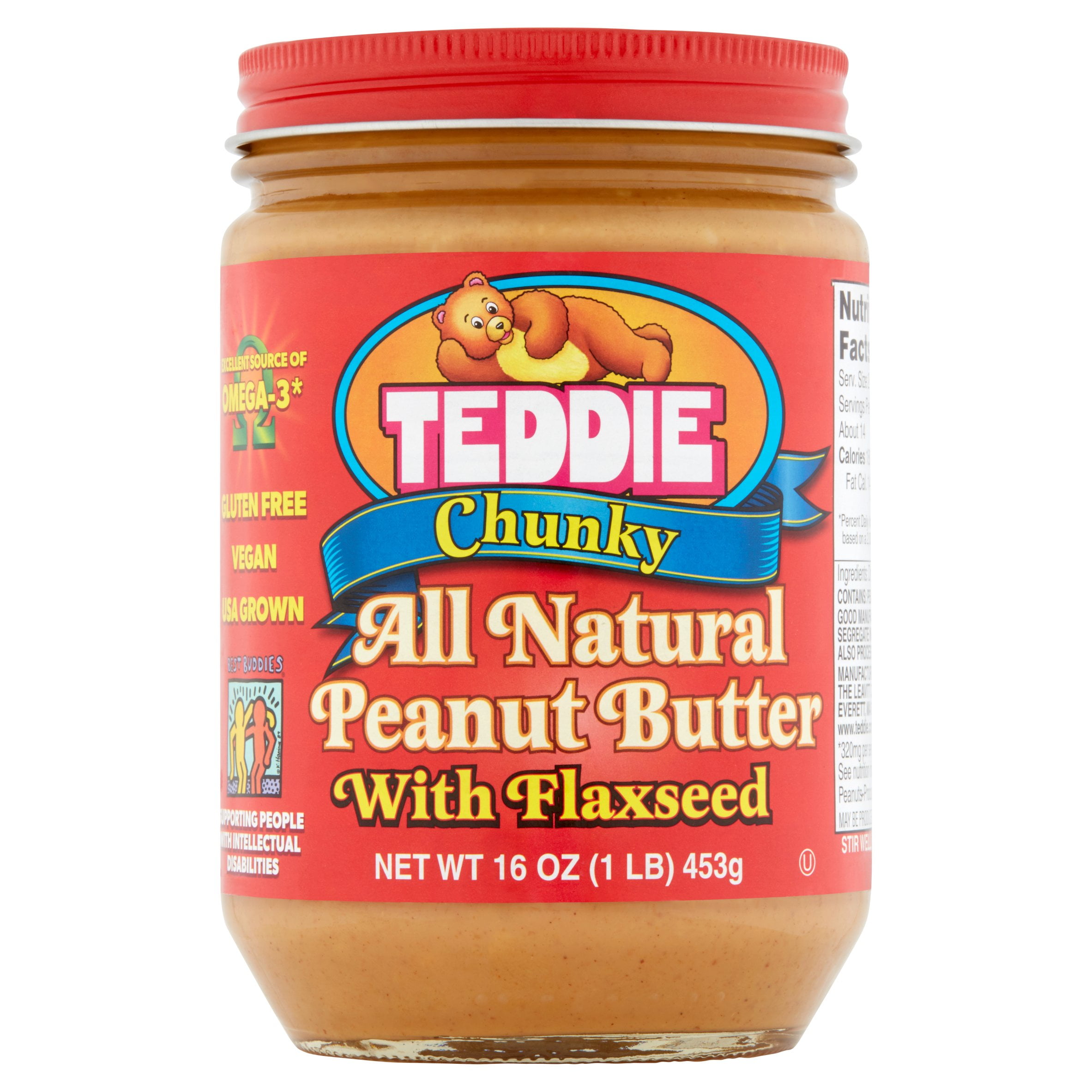 Teddie Chunky All Natural Peanut Butter With Flaxseed, 16 Oz - Walmart.com