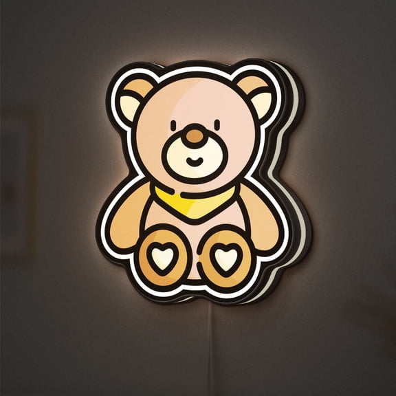 Teddy Bear 3D Novelty Light Box, Adorable Wall Accent for Children' s Rooms and Playful Spaces (Width 8 inch, 20cm)