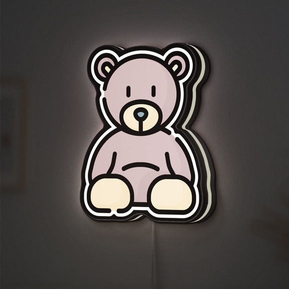 Teddy Bear 3D Novelty Light Box, Playful Wall Decor for Kids' Rooms and Toddler Play Areas (Width 12 inch, 30cm)