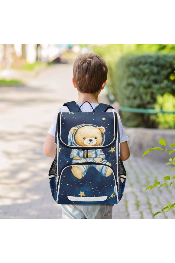 Teddy Bear Astronaut Stars Backpack Big Laptop Backpack Casual Daypack Quilted Large Capacity Large Bookbags