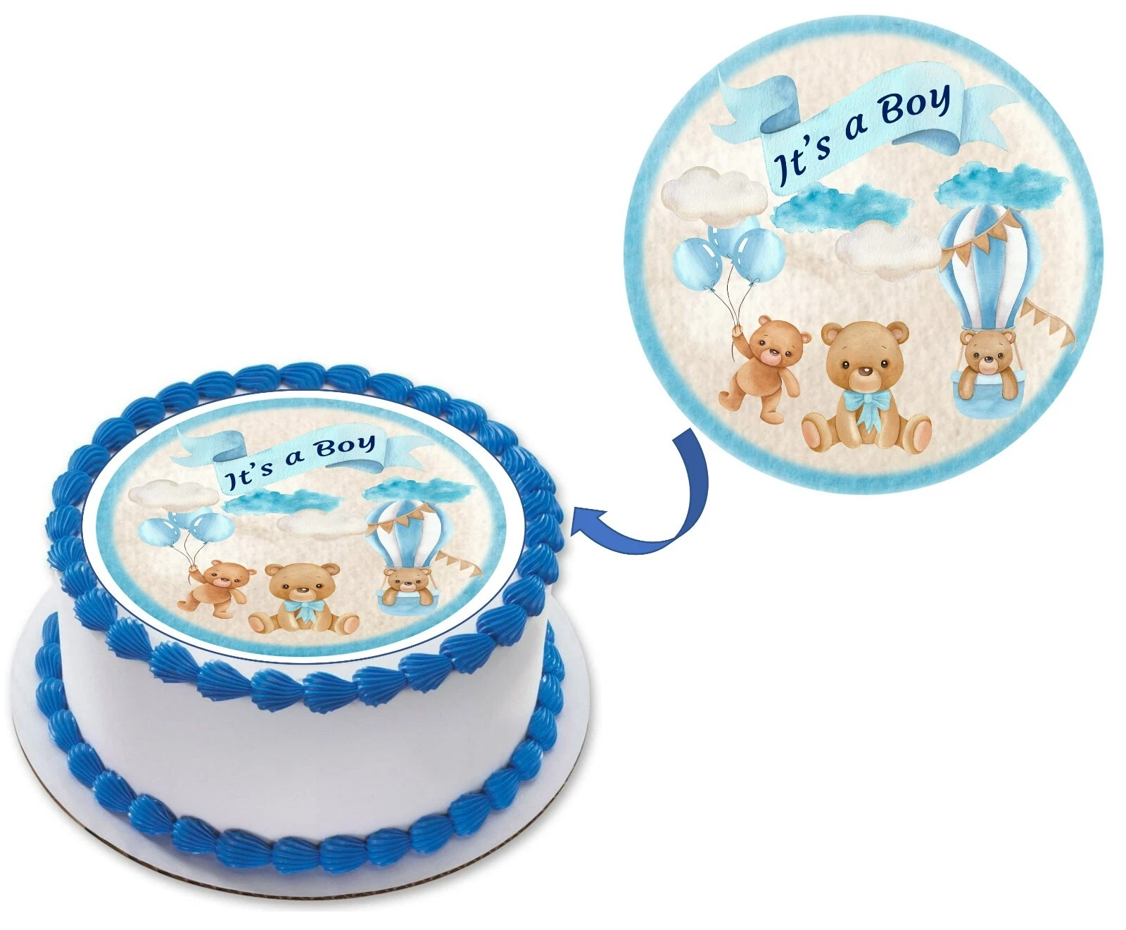 Teddy Bear Baby Shower Boys Image Edible Cake Topper Decoration Bear ...