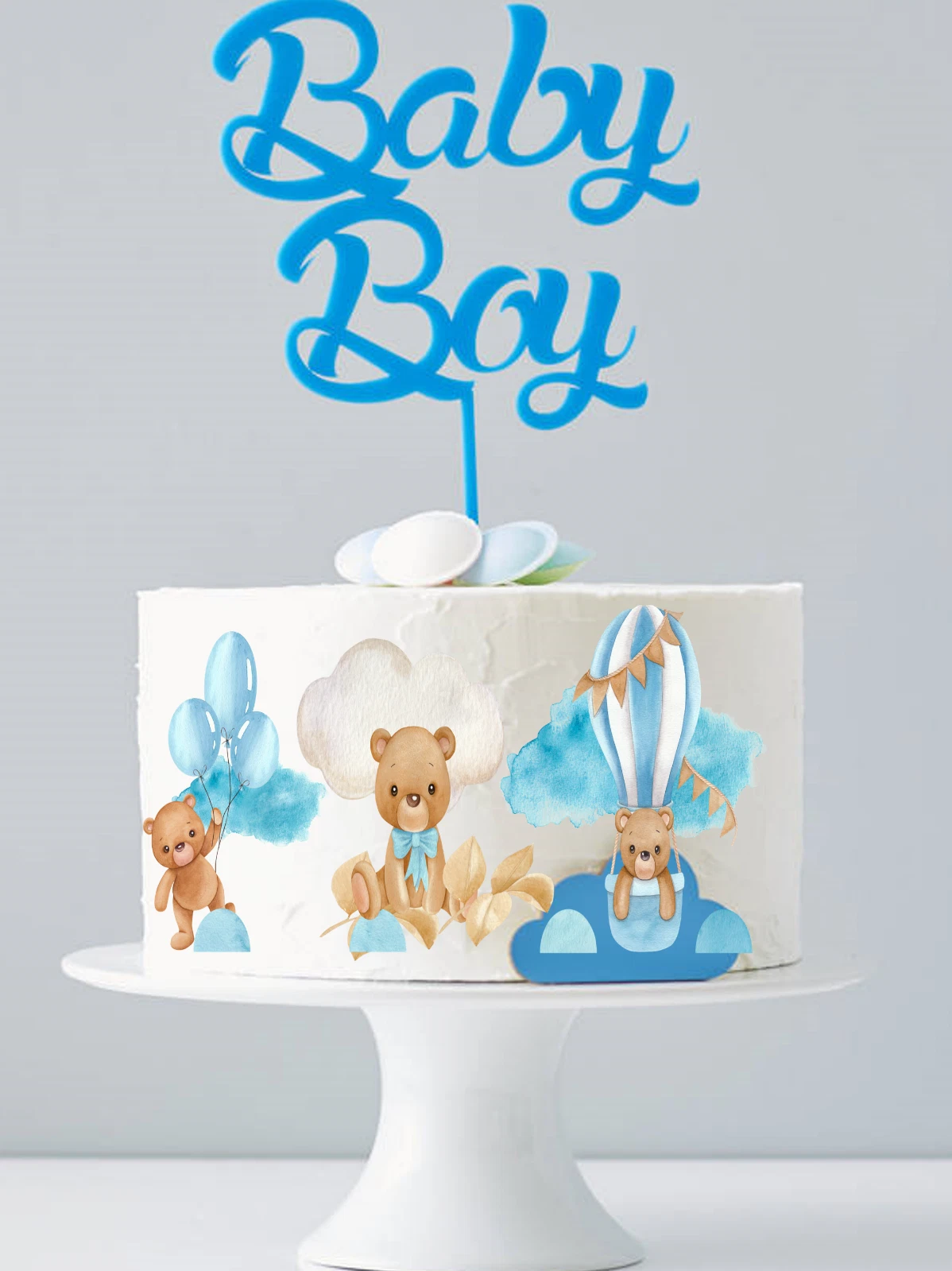 Teddy Bear Baby Shower Boys Image Edible Cake Topper Decoration Bear ...