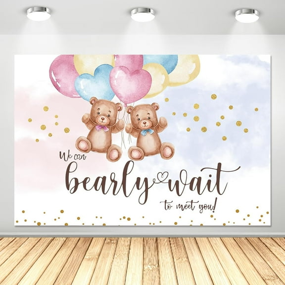 Teddy Bear Baby Shower Decorations Backdrop for Kids - We Can Bearly Wait Baby Shower Background Banner Decorations, Brown Teddy Bear Baby Shower Party Photography Party Supplies