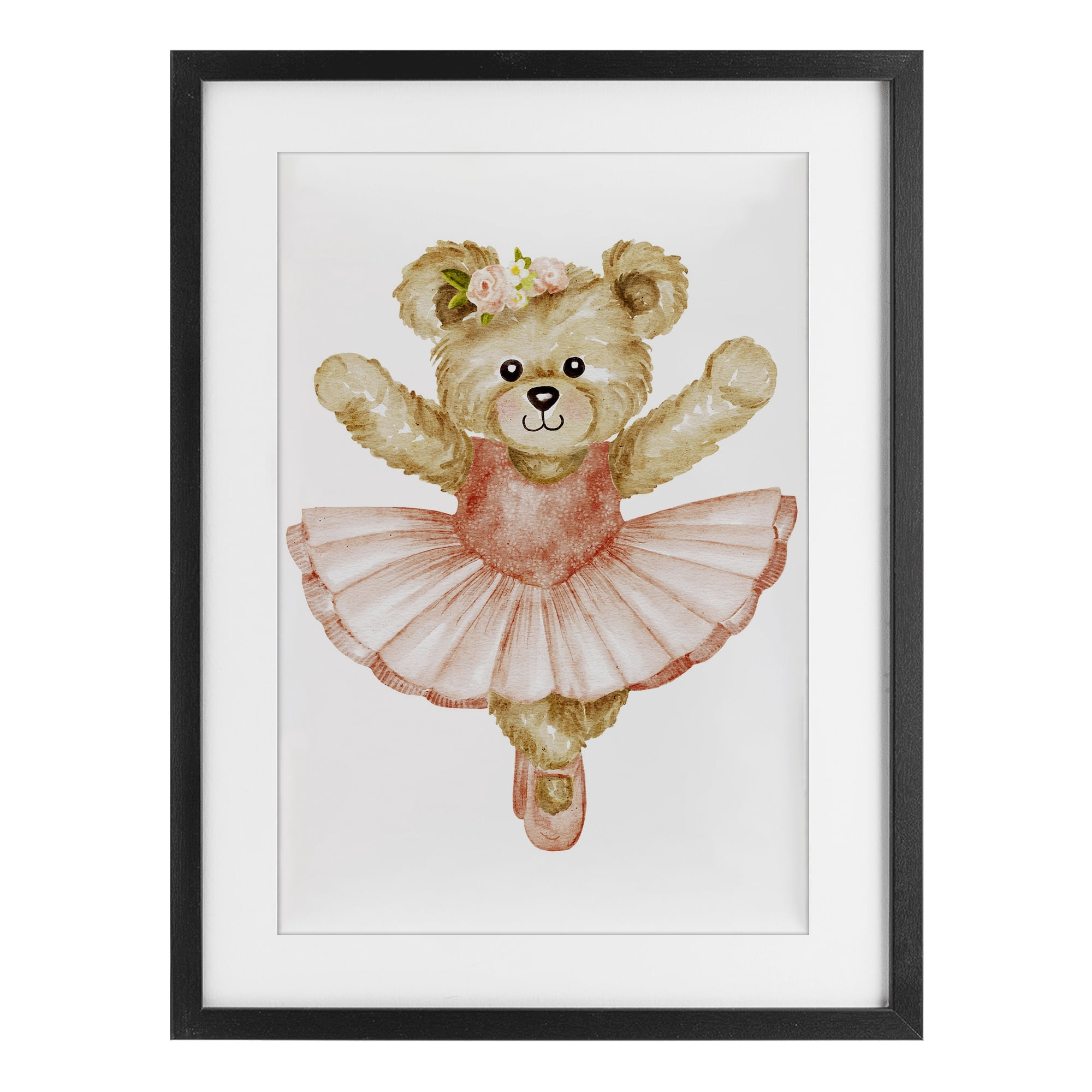 Teddy Bear Ballet Tutu Black Framed Print Under Glass, design by Amy Hall