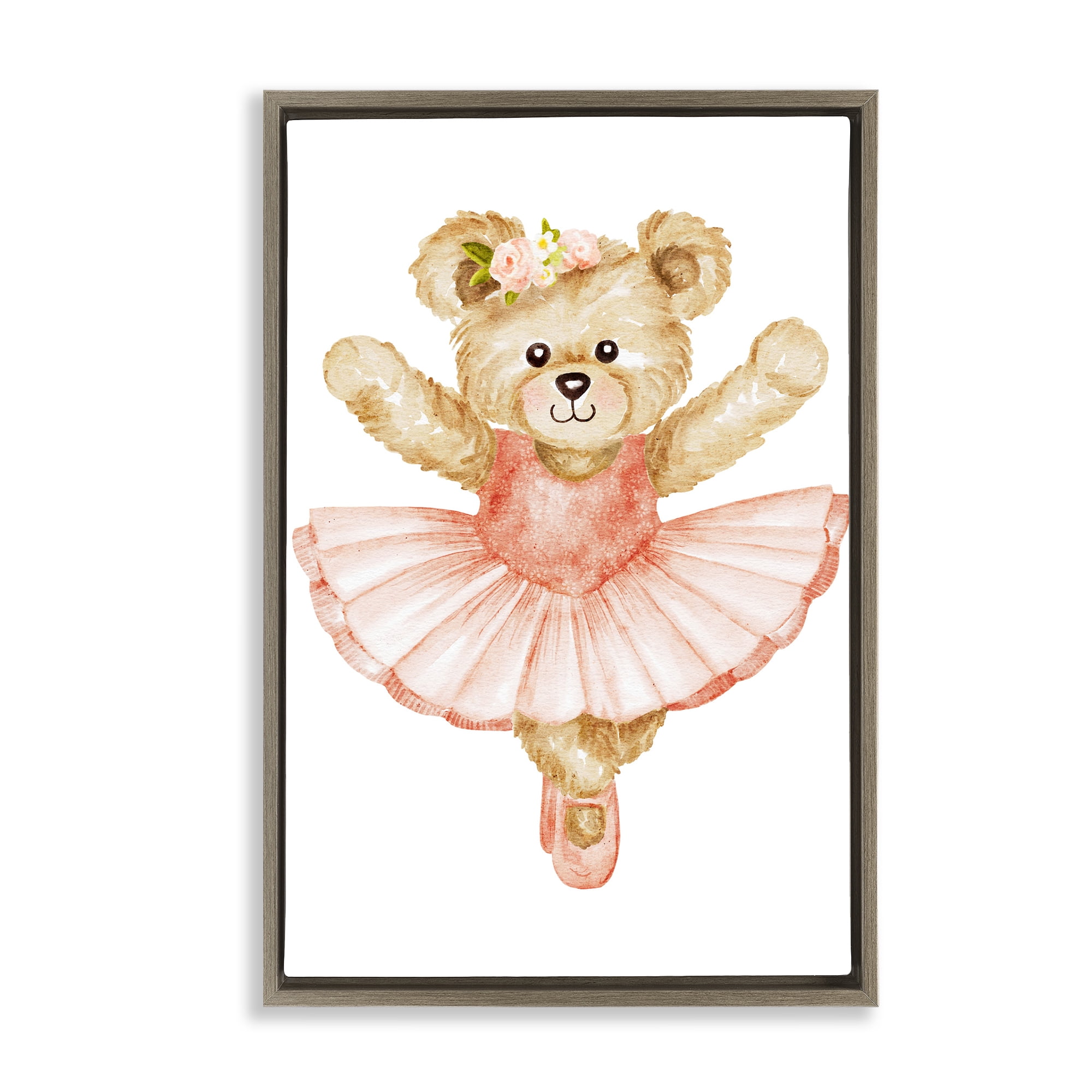 Teddy Bear Ballet Tutu Brown Framed Floater Canvas Wall Art, design by Amy Hall