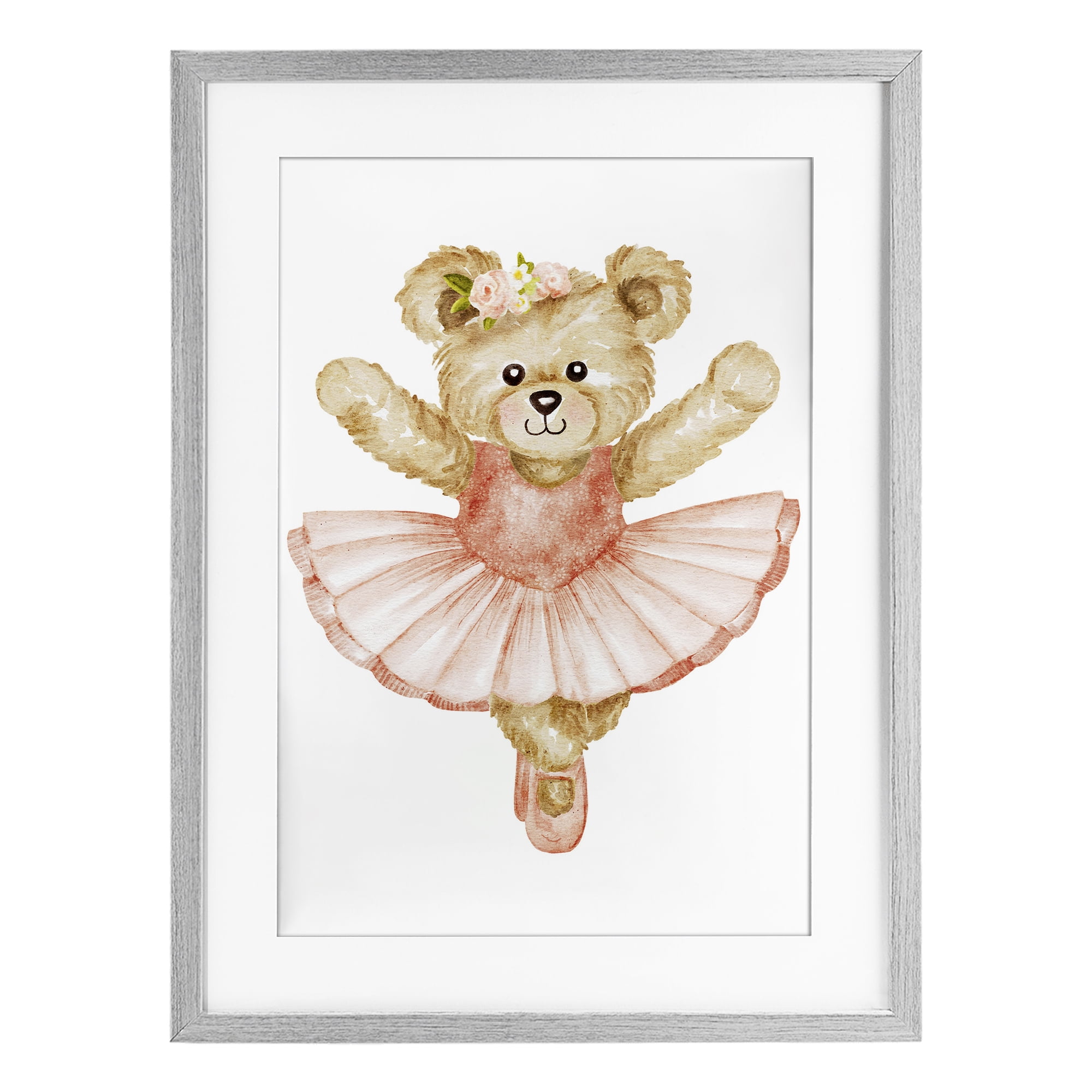 Teddy Bear Ballet Tutu Gray Framed Print Under Glass, design by Amy Hall