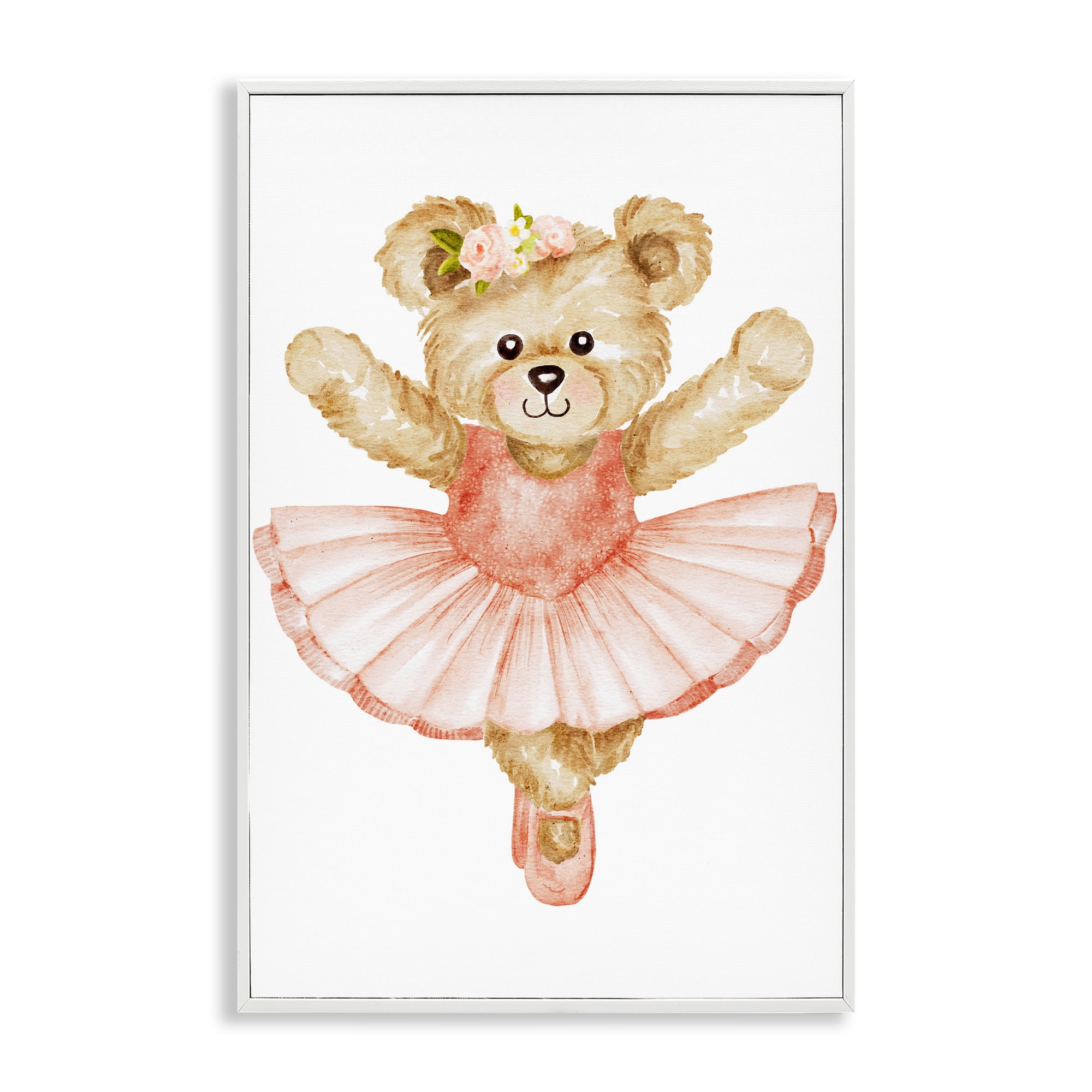 Teddy Bear Ballet Tutu White Framed Giclee Art, design by Amy Hall