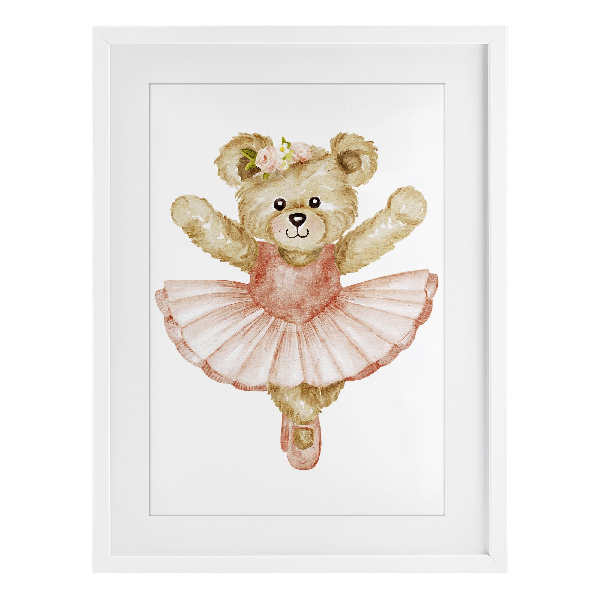 Teddy Bear Ballet Tutu White Framed Print Under Glass, design by Amy Hall