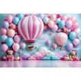 thumbnail image 1 of Teddy Bear Balloons First Birthday 1Year Backdrop Oh Baby Shower Party Background Pink Flower Shooting Photography Props, 1 of 8