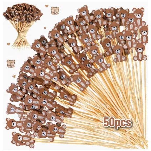 Teddy Bear Bamboo Cocktail Picks Eco-Friendly Reusable Appetizer Skewers for Party