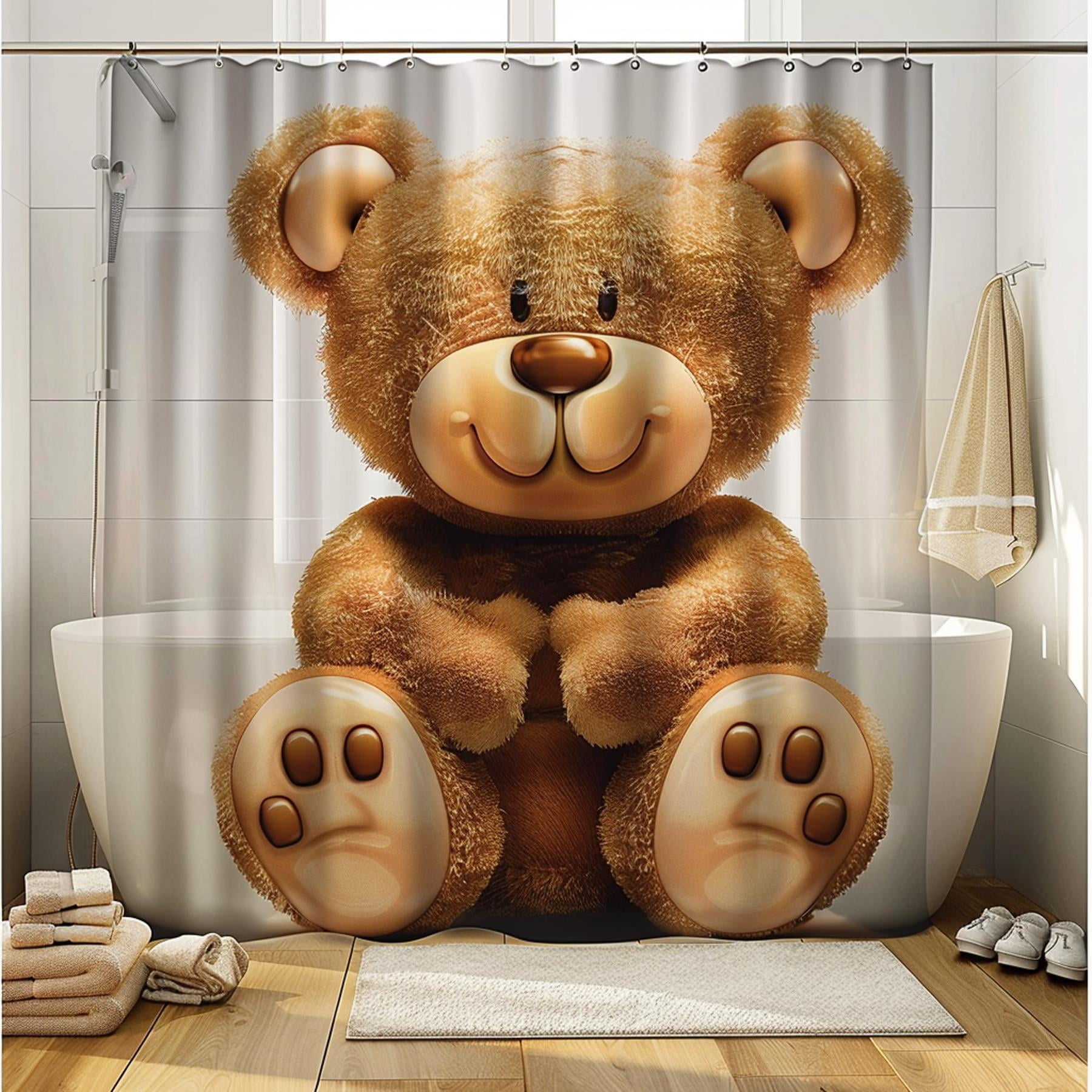 Teddy Bear Bathroom Decor Shower CurtainCartoon StyleHyper