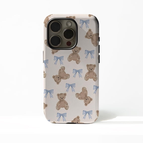 Teddy Bear Bow Tough Case for Apple iPhone, Dual-Layer Polycarbonate TPU Protective Phone Cover