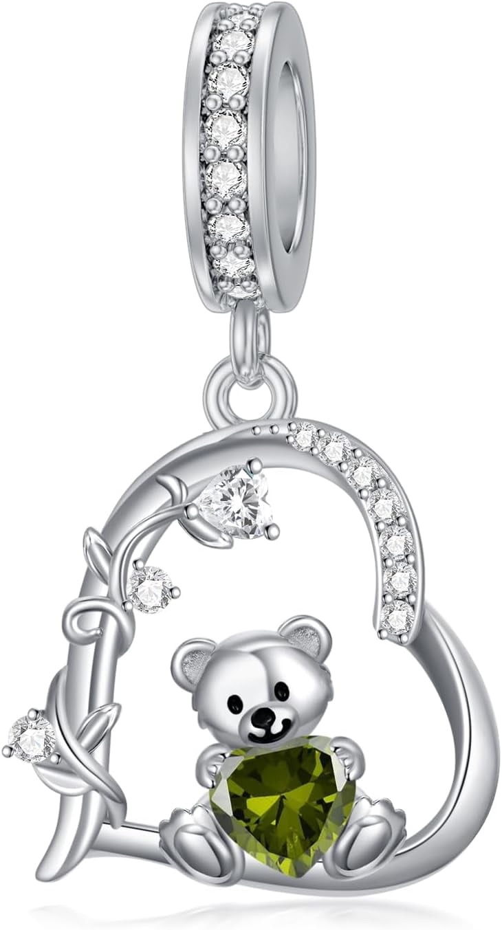 Teddy Bear Charms for Bracelets for Women 925 Sterling Silver 12 Month Birthstone Bear Bead Charms Christmas Birthday Jewelry Gifts for Mom Daughter Wife