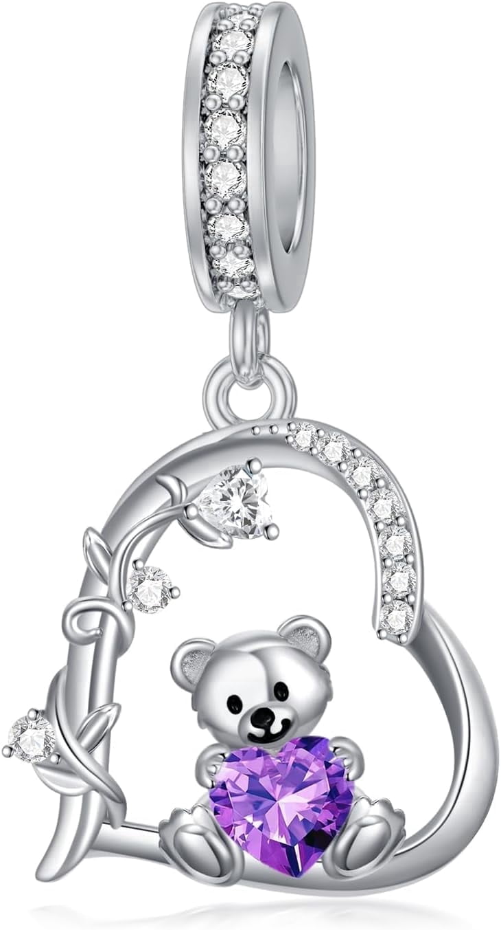 Teddy Bear Charms for Bracelets for Women 925 Sterling Silver 12 Month Birthstone Bear Bead Charms Christmas Birthday Jewelry Gifts for Mom Daughter Wife