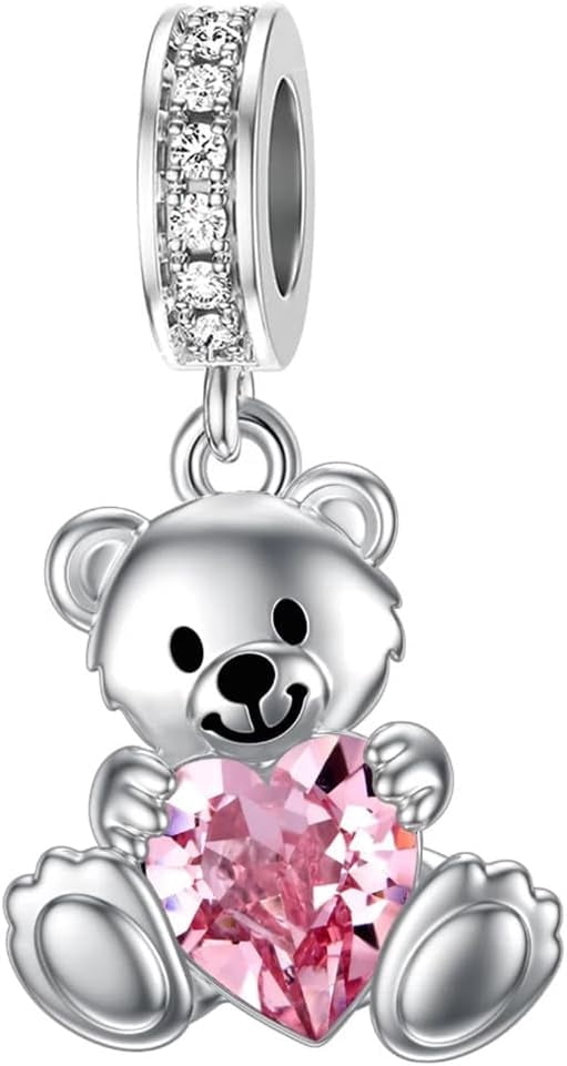 Teddy Bear Charms for Bracelets for Women 925 Sterling Silver 12 Month Birthstone Bear Bead Charms Christmas Birthday Jewelry Gifts for Mom Daughter Wife