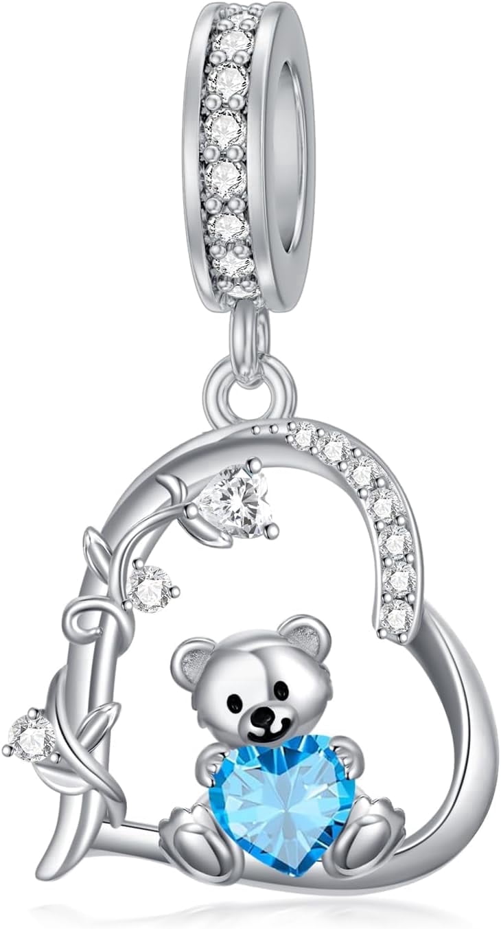 Teddy Bear Charms for Bracelets for Women 925 Sterling Silver 12 Month Birthstone Bear Bead Charms Christmas Birthday Jewelry Gifts for Mom Daughter Wife