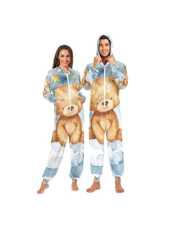 Teddy Bear Clouds Adult Unisex Onesie Pajamas Slim Fit One Piece Suit Pjs Sleepwear Pajama Jumpsuit