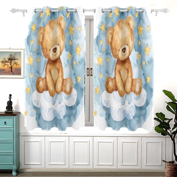 Teddy Bear Clouds Black Out Curtains Aesthetic for Bedroom Living Room Sliding Glass Doors Kitchen Windows 2 panels set