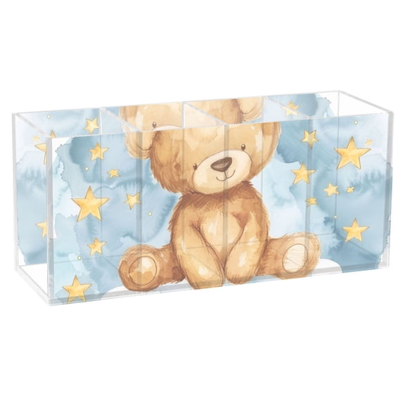 Teddy Bear Clouds Pencil Pen Cosmetic Holder Cup Makeup Brush Holder Desk Accessories Holder Acrylic Organizer for Office School Home