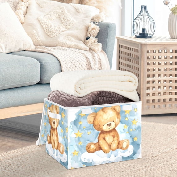 Teddy Bear Clouds Storage Basket Foldable Laundry Basket Shelf Kids Toy Storage Container Organizer with Handles
