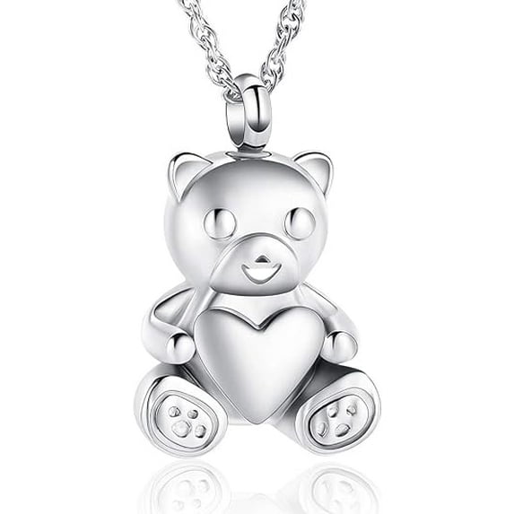 Teddy Bear Cremation Urn Nekclaces Ashes Jewelry for Men Women Heart Memorial Urn Keepsake Human Pets Ashes Urn Pendant Gift for Women Men