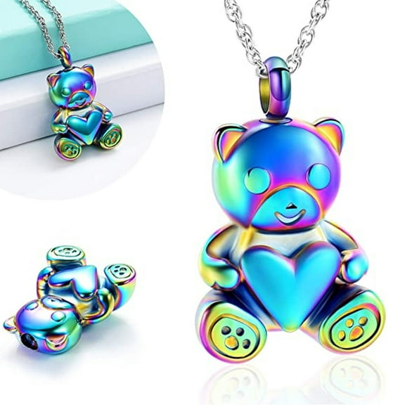 Teddy Bear Cremation Urn Nekclaces Ashes Jewelry for Men Women Heart Memorial Urn Keepsake Locket Pendant Ash Holder
