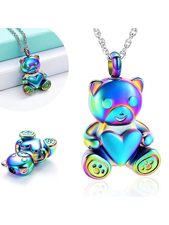 Teddy Bear Cremation Urn Nekclaces Ashes Jewelry for Men Women Heart Memorial Urn Keepsake Locket Pendant Ash Holder