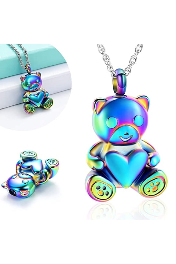 Teddy Bear Cremation Urn Nekclaces Ashes Jewelry for Men Women Heart Memorial Urn Keepsake Locket Pendant Ash Holder