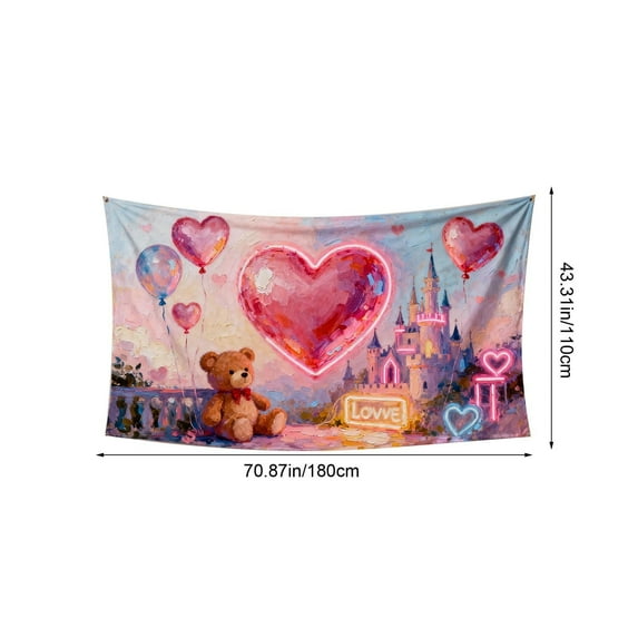 Teddy Bear & Cute Heart Tapestry Wall Hanging for Cozy Home, Romantic Dreamy Wall Posters for Bedroom, Living Room Decor for Valentine’s Day, Lightweight Durable Hanging Art, Valentines Day Decor