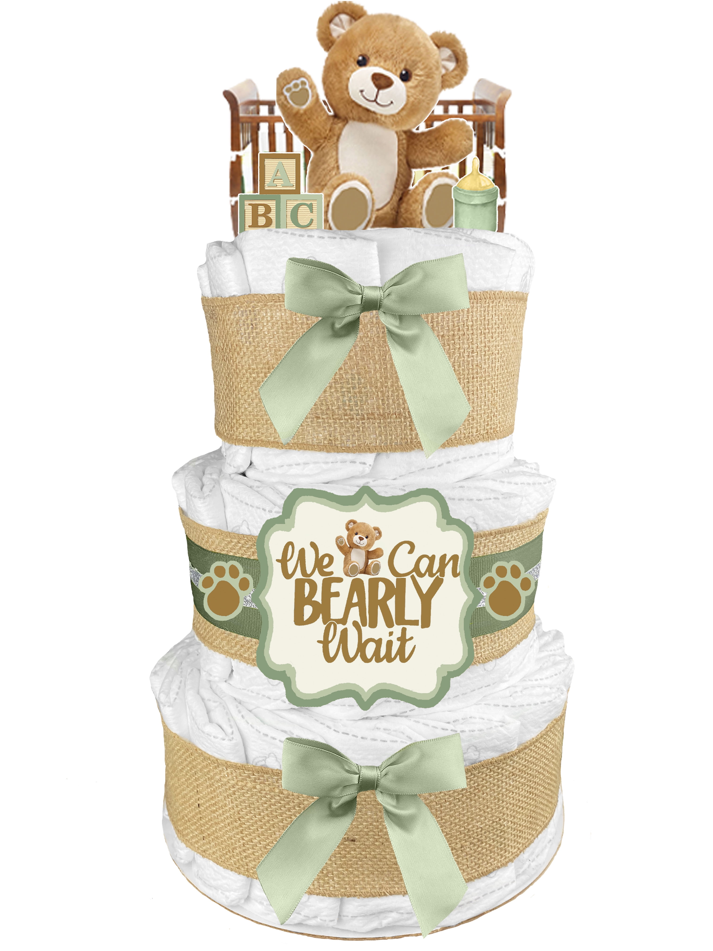 Teddy Bear Diaper Cake - "We can Bearly wait - Gender Neutral Baby ...