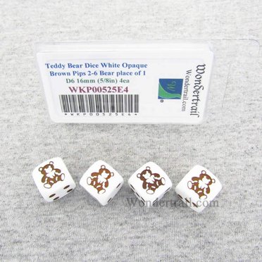 6 Opaque Brown D6 Dice With White Pips – 16mm Standard Size By Dice & Games, LTD