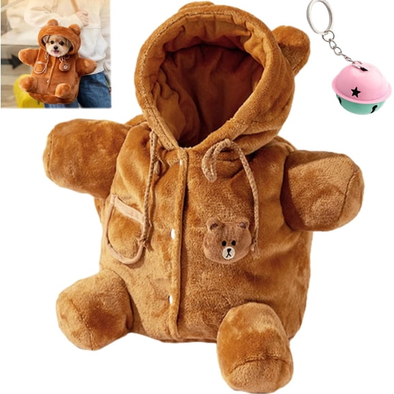 Teddy Bear Dog Bag, Puppy Plush Outing Backpack Purse with Secure Harness Clip, Adjuable Carrier Soft Sided Foldable
