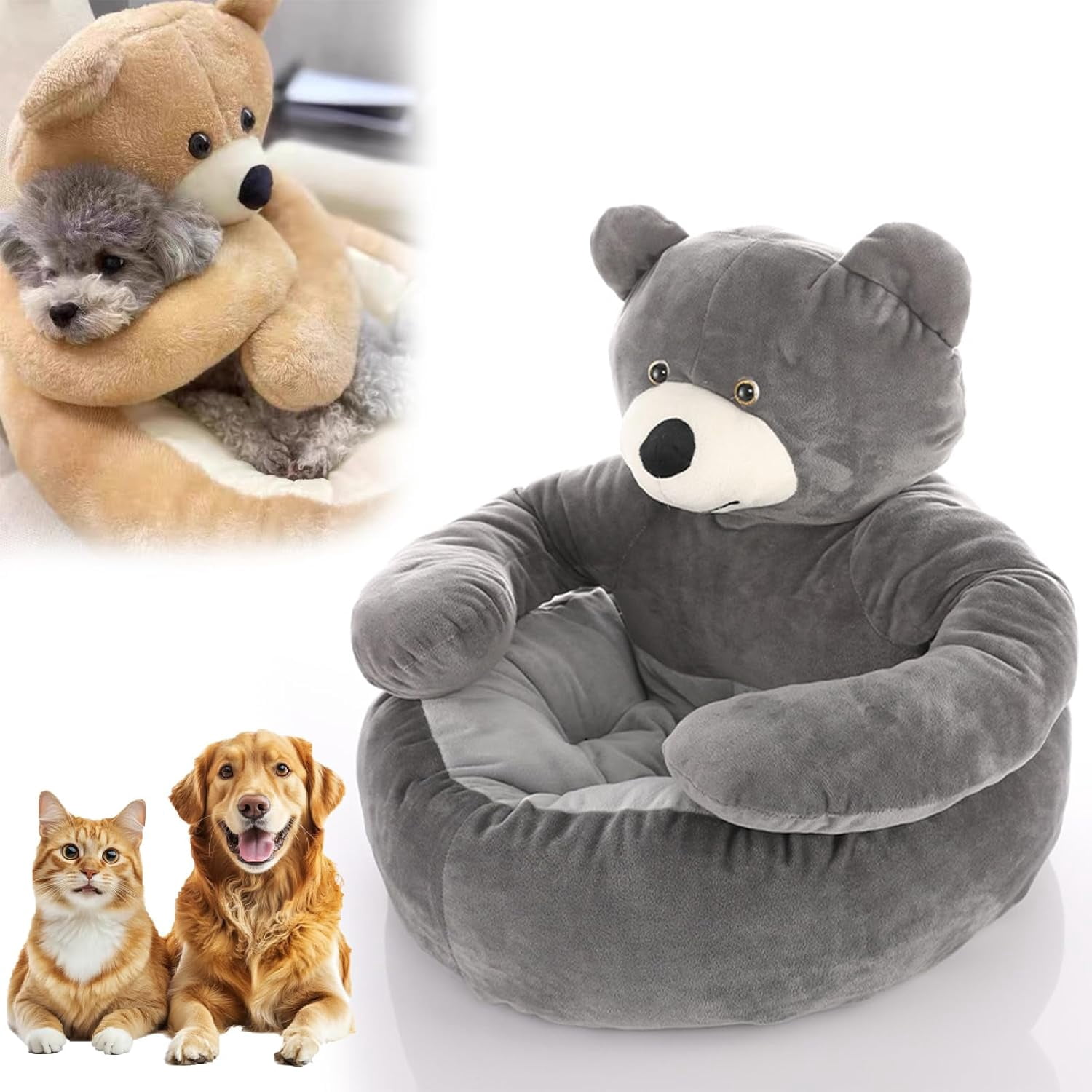 Teddy Bear Dog Bed, Pet Sleeping Mat, Teddy Bear Dog Bed with Hugging Arms, Bear Hug Cuddler - Plush Cat & Dog Beds, Anti-Slip Bottom, Cozy Fluffy Puppy Bed for Indoor Dogs