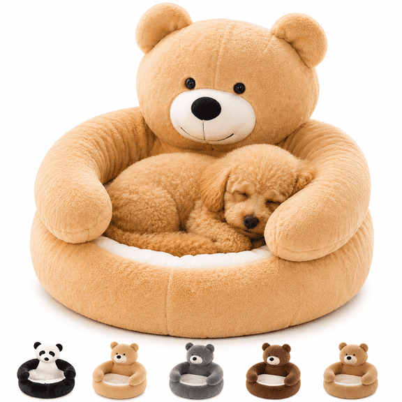 Teddy Bear Dog Bed for Dogs and Cats, Soft Plush Cuddler Pet Bed with Washable Cover and Anti Slip Bottom, Cozy Puppy Sleeping Bed for Indoor Use