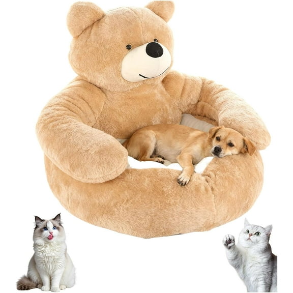 Teddy Bear Dog Bed with Arms, Teddy Bear Dog Bed, Cute Soft Warm Non-Slip Plush Cuddle Bear Pet Bed Detachable, Plush Hugging Pet Sofa