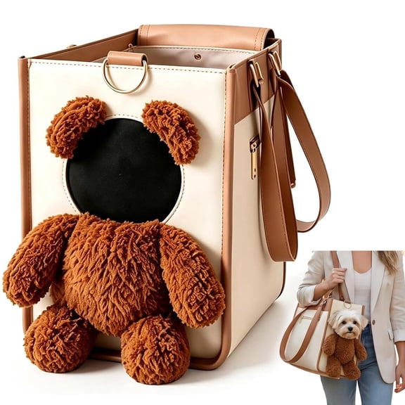 Bear Dog Carrier Bag – 2-in-1 with Peek Window, Bear Bag,Furry Ears, Shoulder Carrying for Small Dogs & Cats