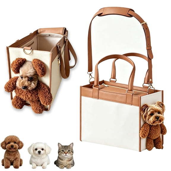 Teddy Bear Dog Carrier Bag, Peekaboo Pet Shoulder Carrier for Small Dogs and Cats, Soft Plush Pet Travel Bag with Adjustable Strap for Walking, Shopping, Travel and Outdoor Use