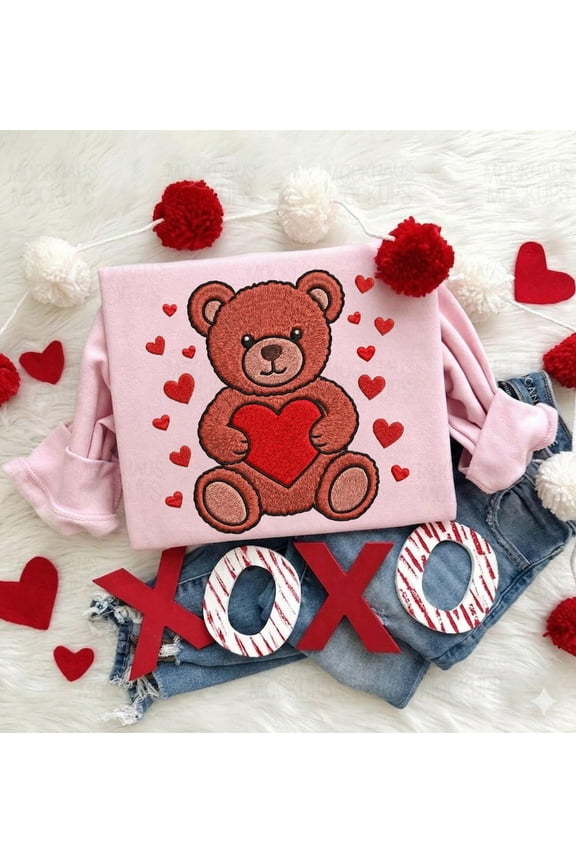 Teddy Bear Embroidery Design With Heart, Cute Valentine Bear, Love Bear Embroidery Patterns, Instant Dst Pes