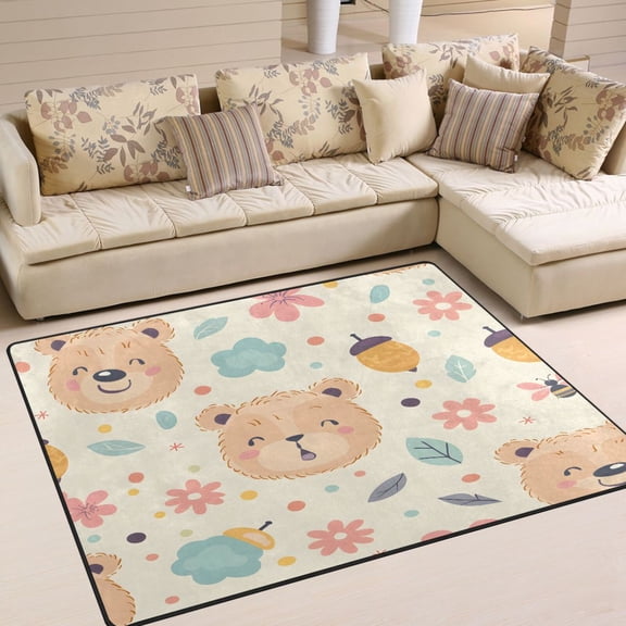 Teddy Bear Face Area Rug Washable 80 x 58 Floor Carpet Mat Non Slip for Bedroom Living Room Home Decor