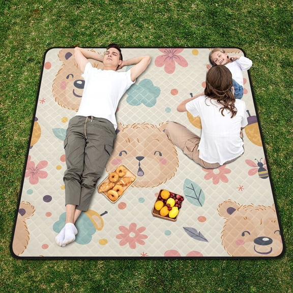 Teddy Bear Face Beach Blanket Outdoor Picnic Blanket 78"x 78" Waterproof Foldable for Beach Camping Travel Hiking Grass Lawn Park