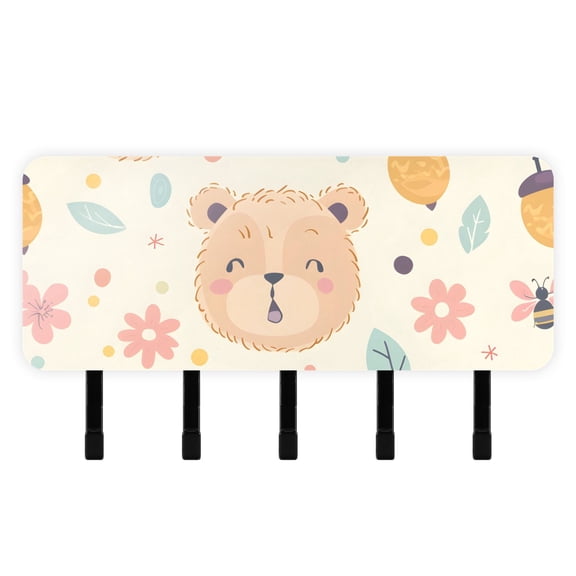 Teddy Bear Face Mail Holder Organizer Wall Mount with Shelf Key Holder Key Rack with 5 Key Hooks for Wall Decorative