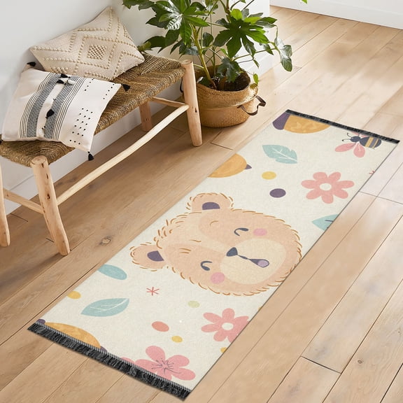 Teddy Bear Face Runner Rug Machine Washable Area Rugs Carpet Non Slip Entryway Mat for Bedroom Entryway Front Door