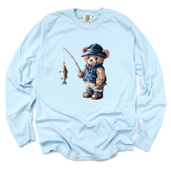 Teddy Bear Fisherman - Womens Garment Dyed Long Sleeve
