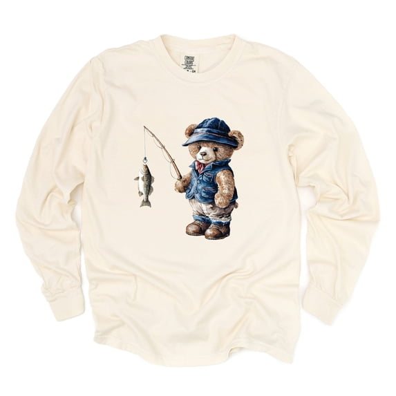 Teddy Bear Fisherman - Womens Garment Dyed Long Sleeve