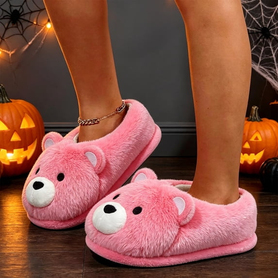 Teddy Bear Furry Slippers for Women Winter Warm Plush Lined Platform Non Slip House Slippers