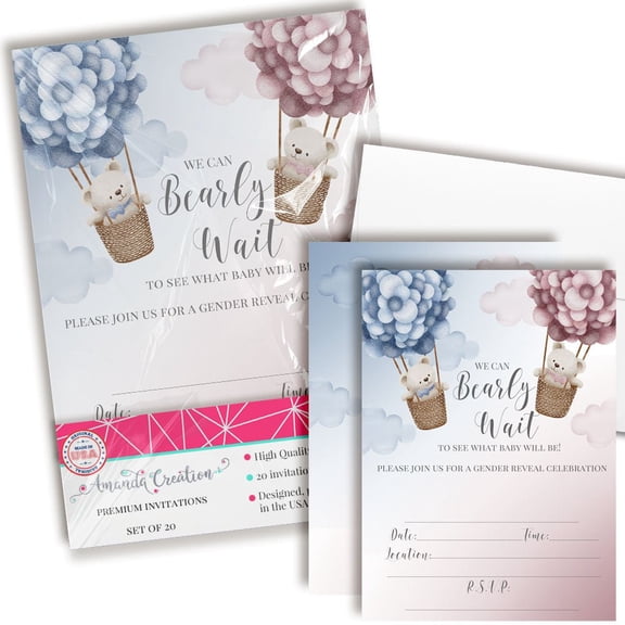 Teddy Bear Gender Reveal Baby Shower Invitations